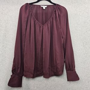 Nine West‎ V-Neck Blouson Top Women's Small Plum Burgundy Shadow Stripe